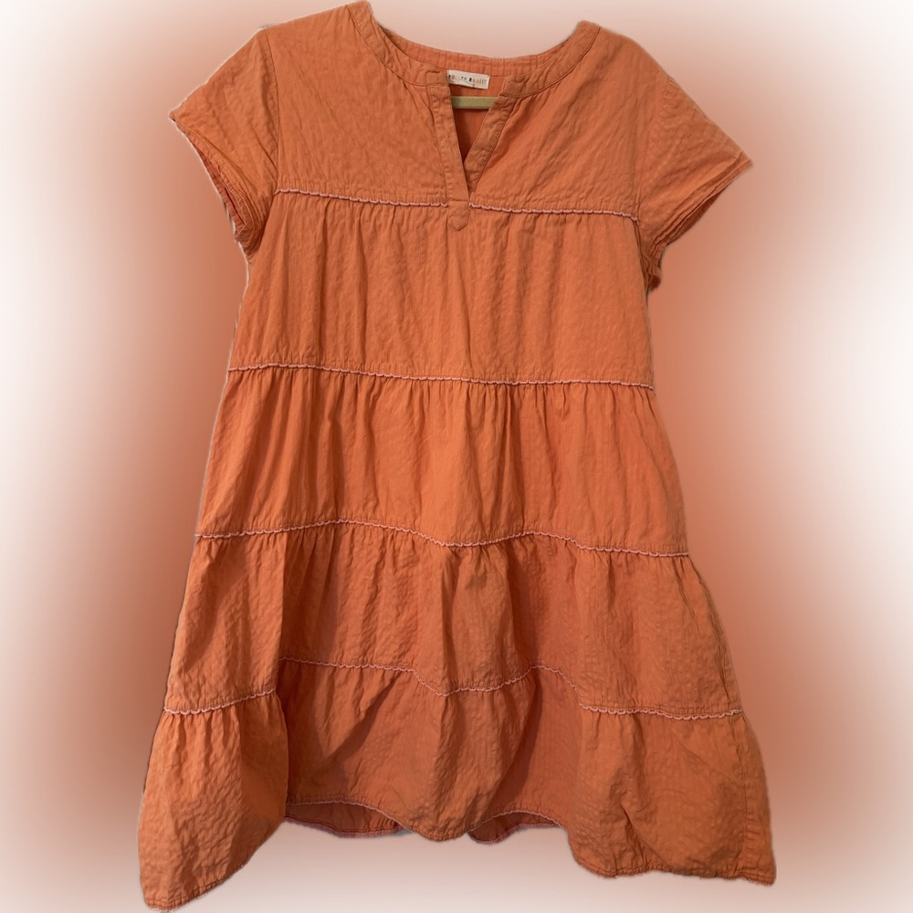 Roller Rabbit Pamela Orange Tiered Dress with pink scallop detail